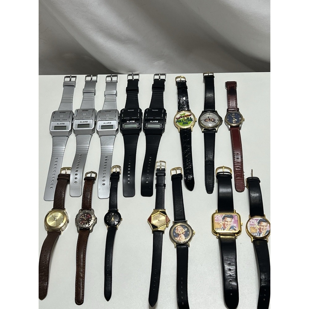 Lot of 15 Vintage Watches working Super Bowl/Talking/Elvis/Disney/Marilyn Monroe